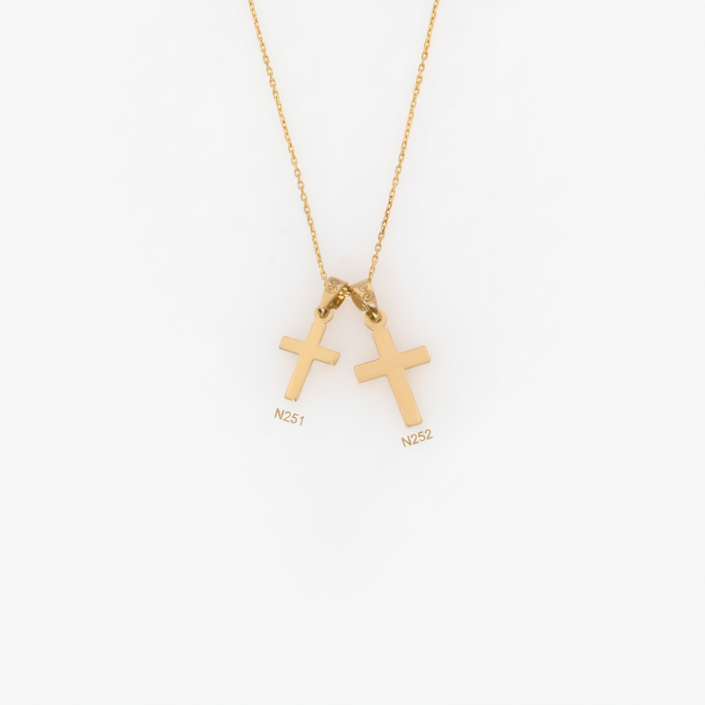 Dainty Solid Gold Cross Necklace Double-Sided Pendant