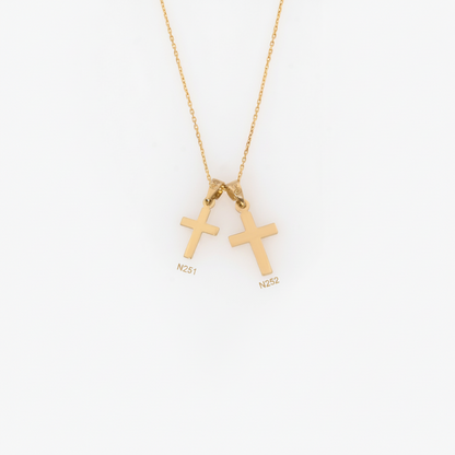 Dainty Solid Gold Cross Necklace Double-Sided Pendant