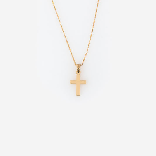 Dainty Solid Gold Cross Necklace Double-Sided Pendant