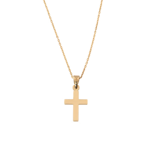 Dainty Solid Gold Cross Necklace Double-Sided Pendant
