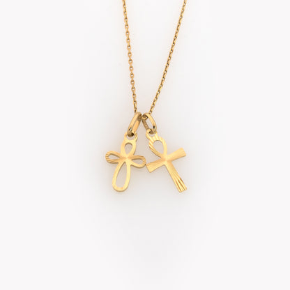 Solid Gold 14K Ankh Cross Necklace Diamond-Cut Pendant