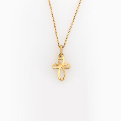 Solid Gold Open Cross Necklace with Diamond-Cut Teardrop Design