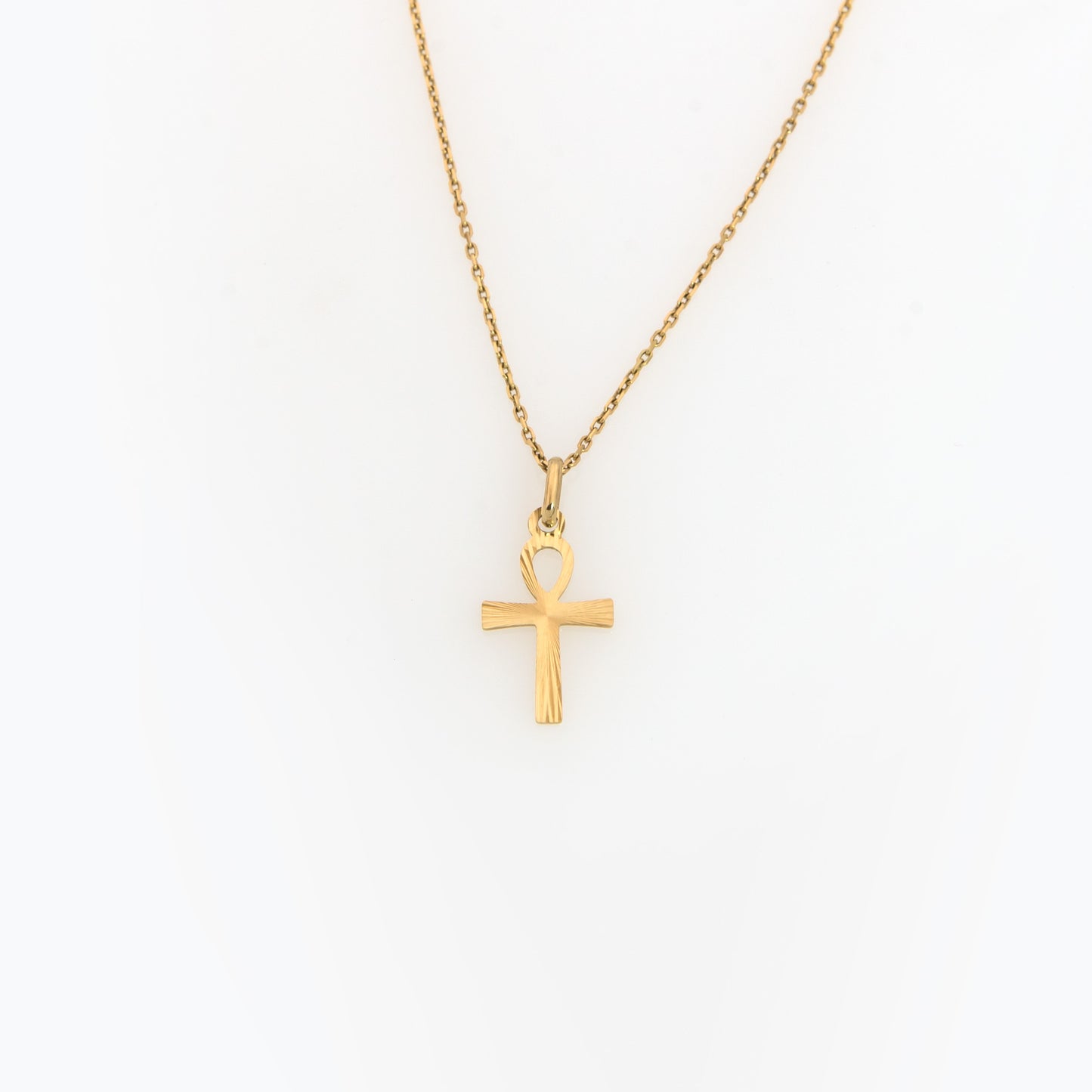 Solid Gold 14K Ankh Cross Necklace Diamond-Cut Pendant