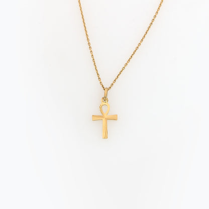 Solid Gold 14K Ankh Cross Necklace Diamond-Cut Pendant