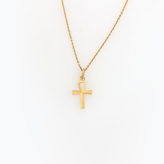 Solid Gold 14K Ankh Cross Necklace Diamond-Cut Pendant