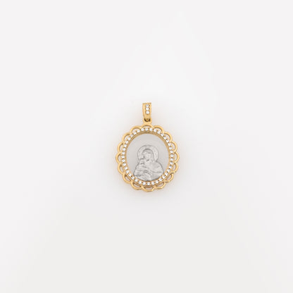 14K Two-Tone Gold Virgin Mary Medal – Vintage Oval Pendant with CZ Halo