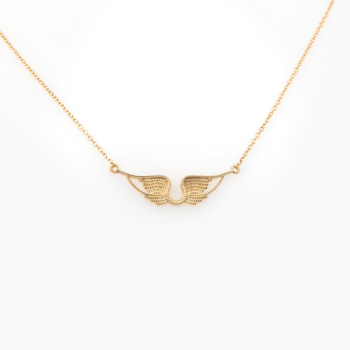 14K Solid Gold Angel Wings Necklace – Textured Wings Pendant with Milgrain Details