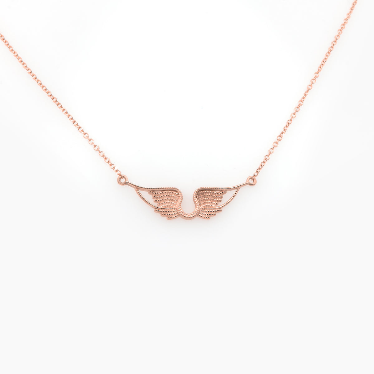 14K Solid Gold Angel Wings Necklace – Textured Wings Pendant with Milgrain Details