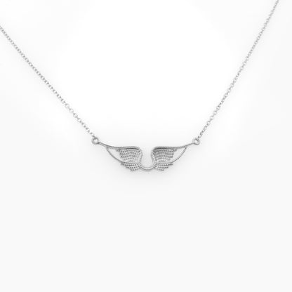 14K Solid Gold Angel Wings Necklace – Textured Wings Pendant with Milgrain Details