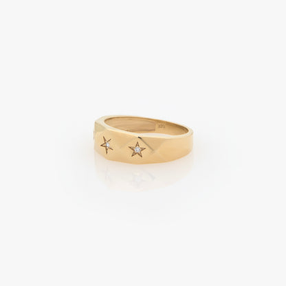 Diamond Cut Star Ring with 3 Diamonds
