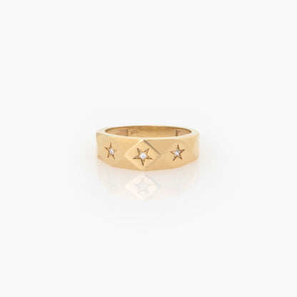 Diamond Cut Star Ring with 3 Diamonds