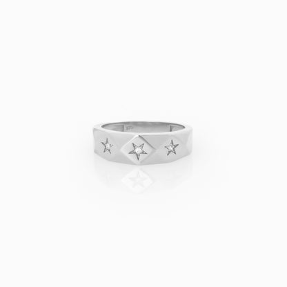 Diamond Cut Star Ring with 3 Diamonds
