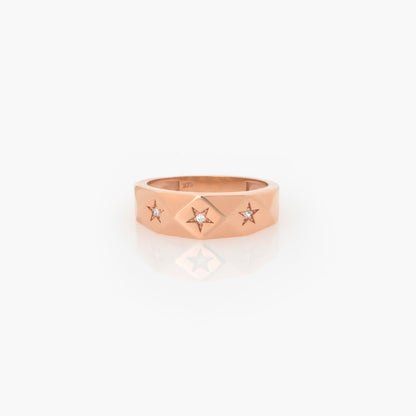 Diamond Cut Star Ring with 3 Diamonds