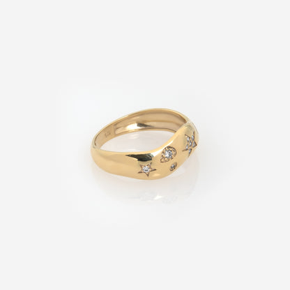 Wavy Dome Diamond Ring with Celestial Symbols