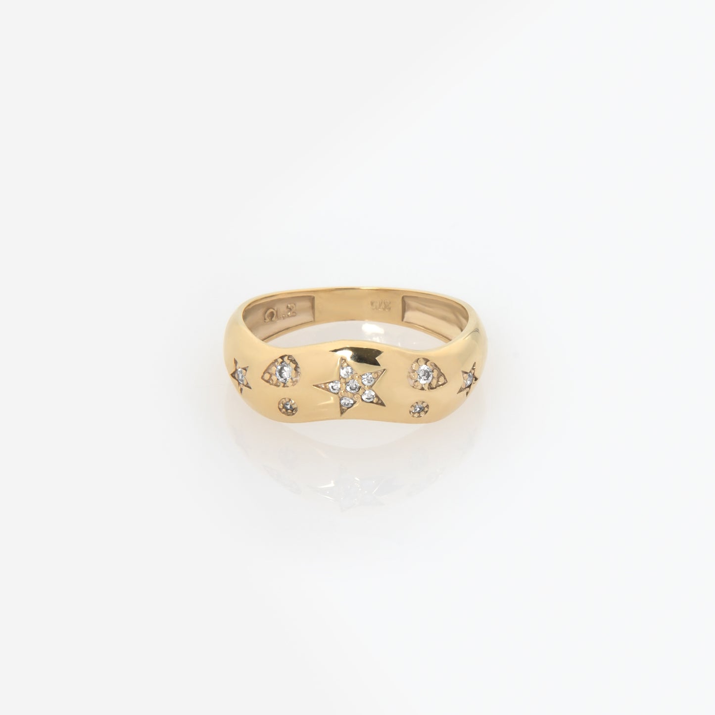 Wavy Dome Diamond Ring with Celestial Symbols