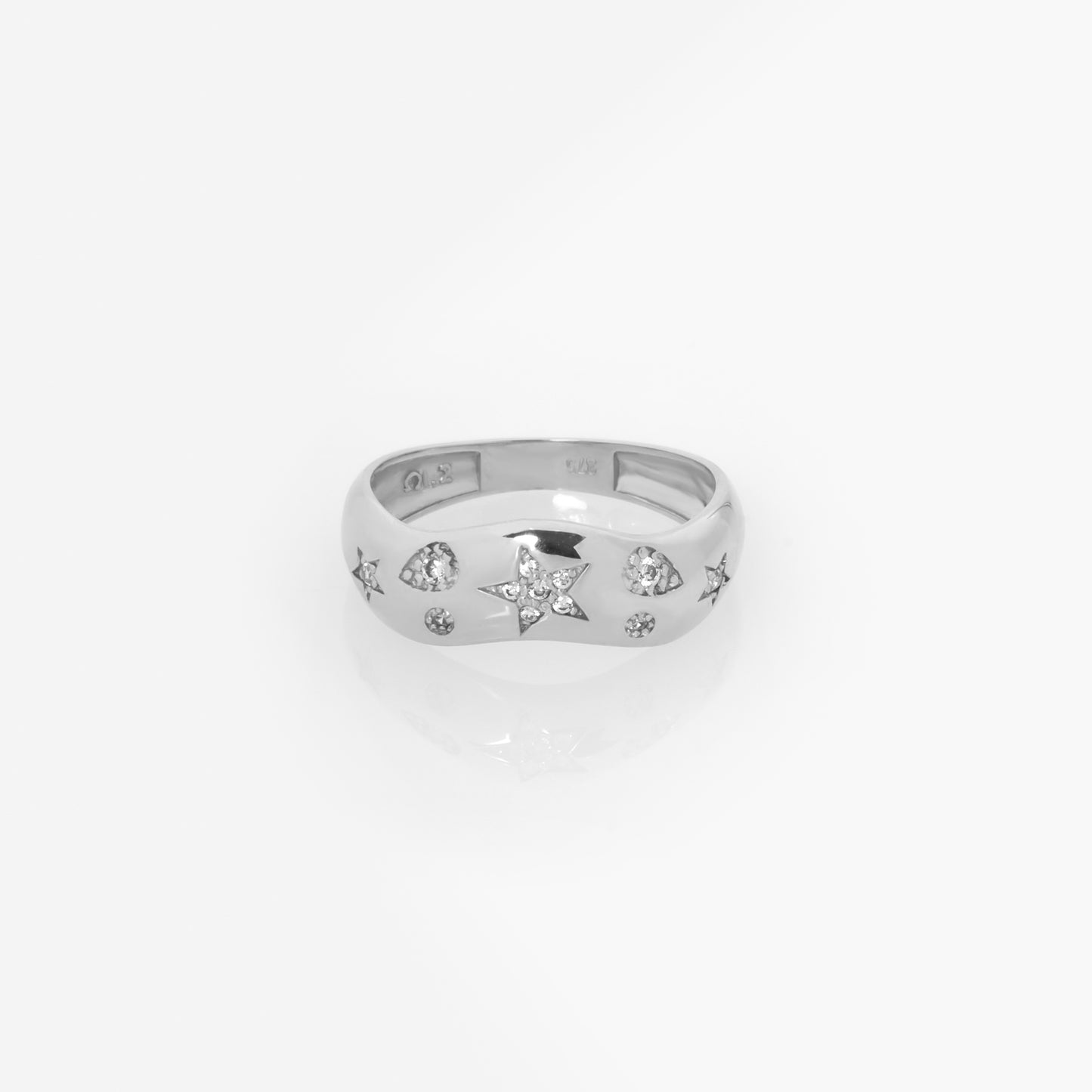 Wavy Dome Diamond Ring with Celestial Symbols