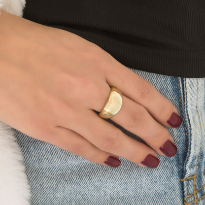 Wide Dome Ring with a Hammered Edge