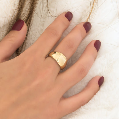 Wide Dome Ring with a Hammered Edge