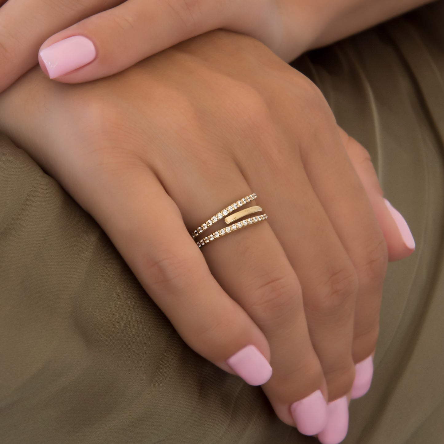 Triple Line Gemstone Ring
