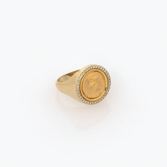 Owl Coin Halo Gold Ring