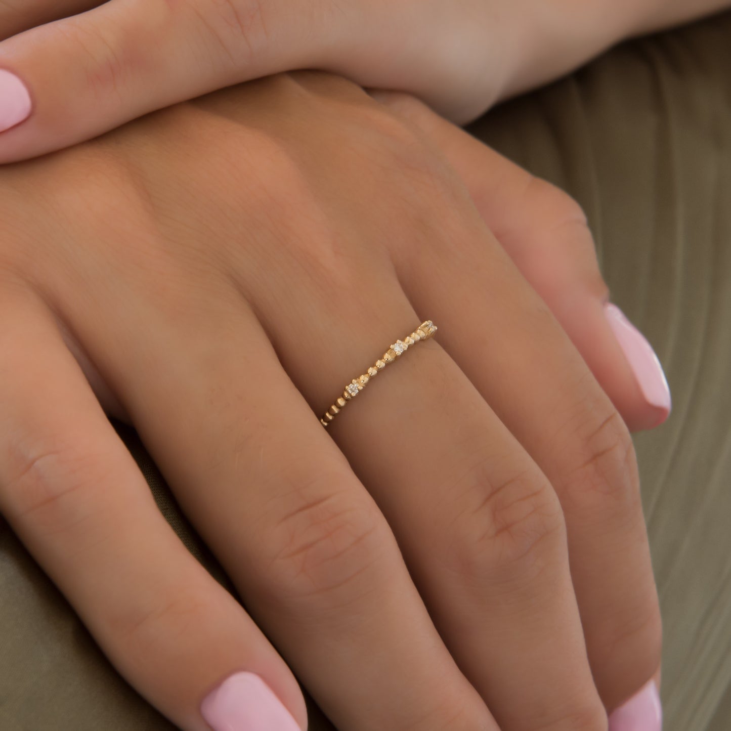 Minimal Diamond Beaded Ring