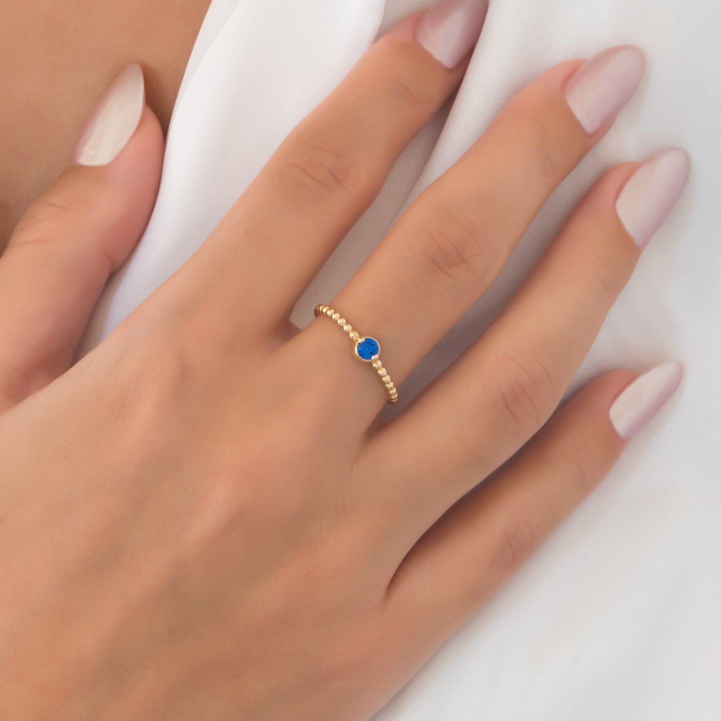 Beaded Solitaire Birthstone Ring