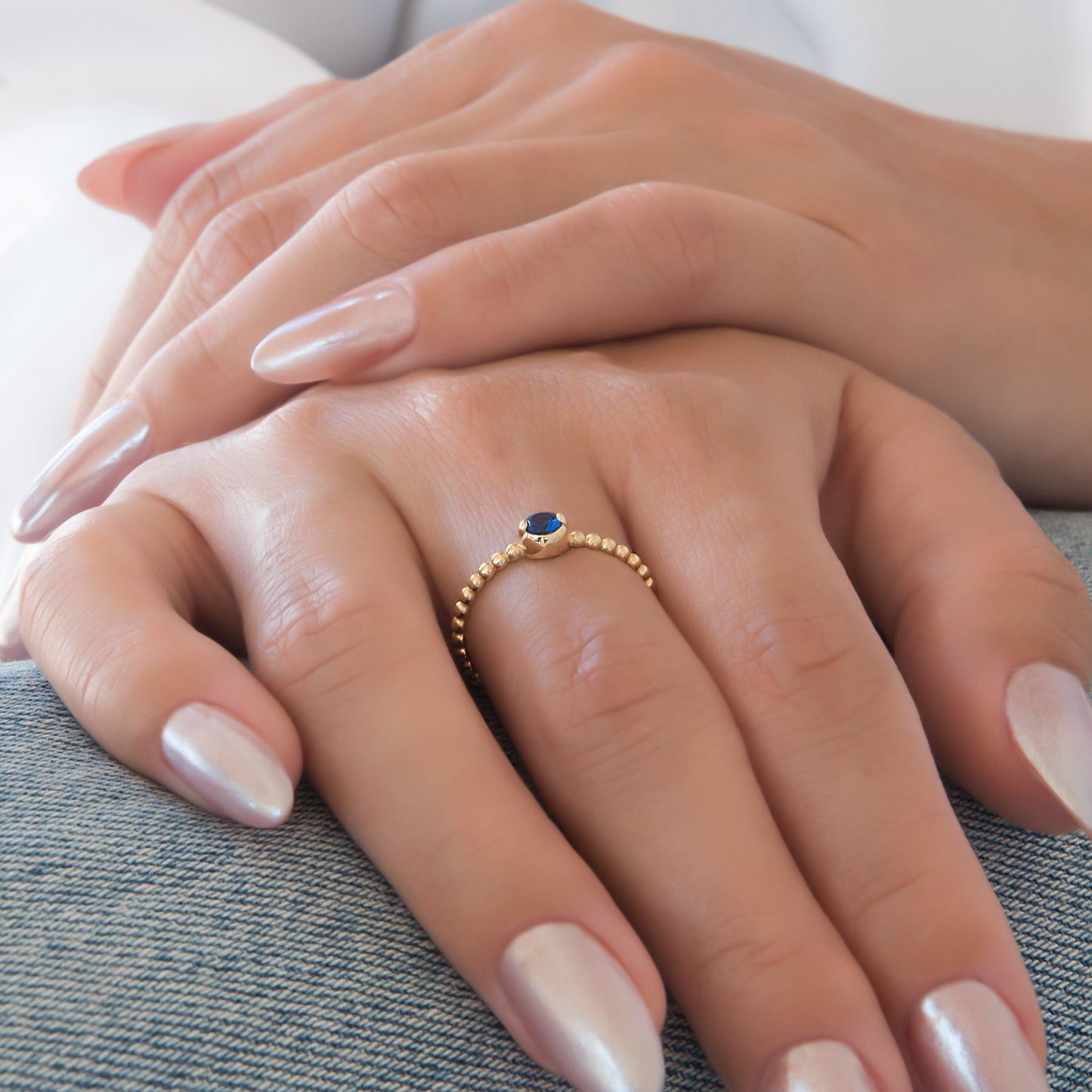 Beaded Solitaire Birthstone Ring