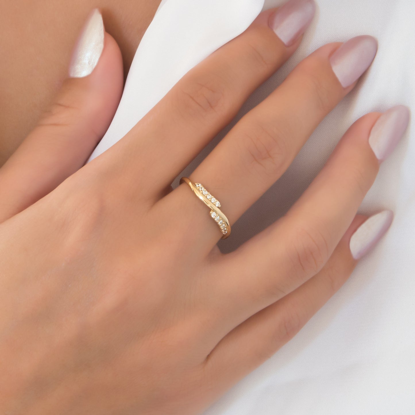 Twisted Bypass Gemstone Ring