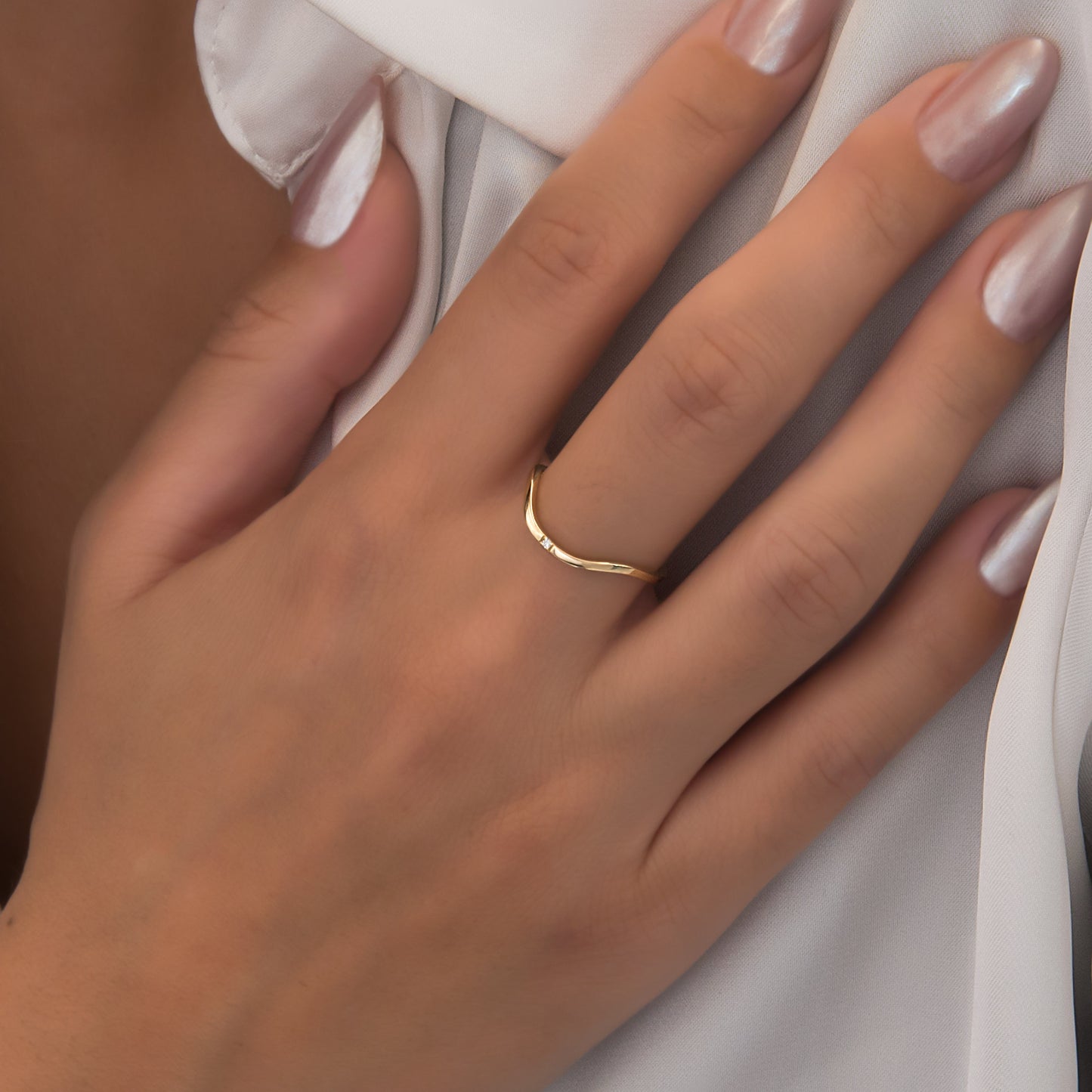 Dainty Wave Stackable Diamond Ring