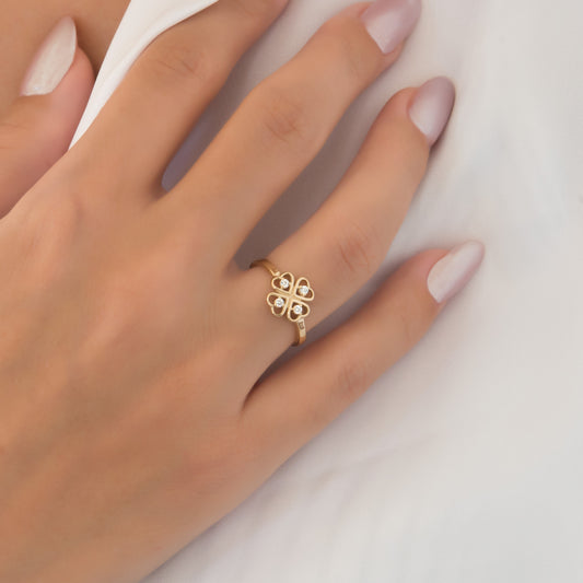 Four Leaf Clover Gemstone Ring