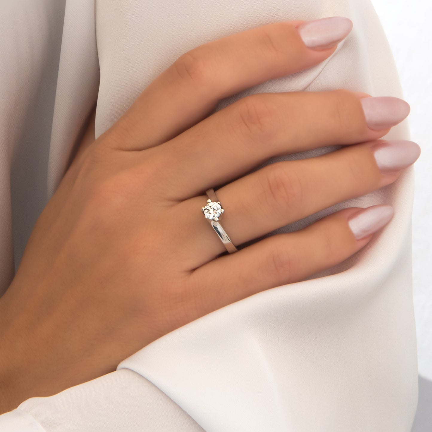 White Gold Solitaire Flame Ring