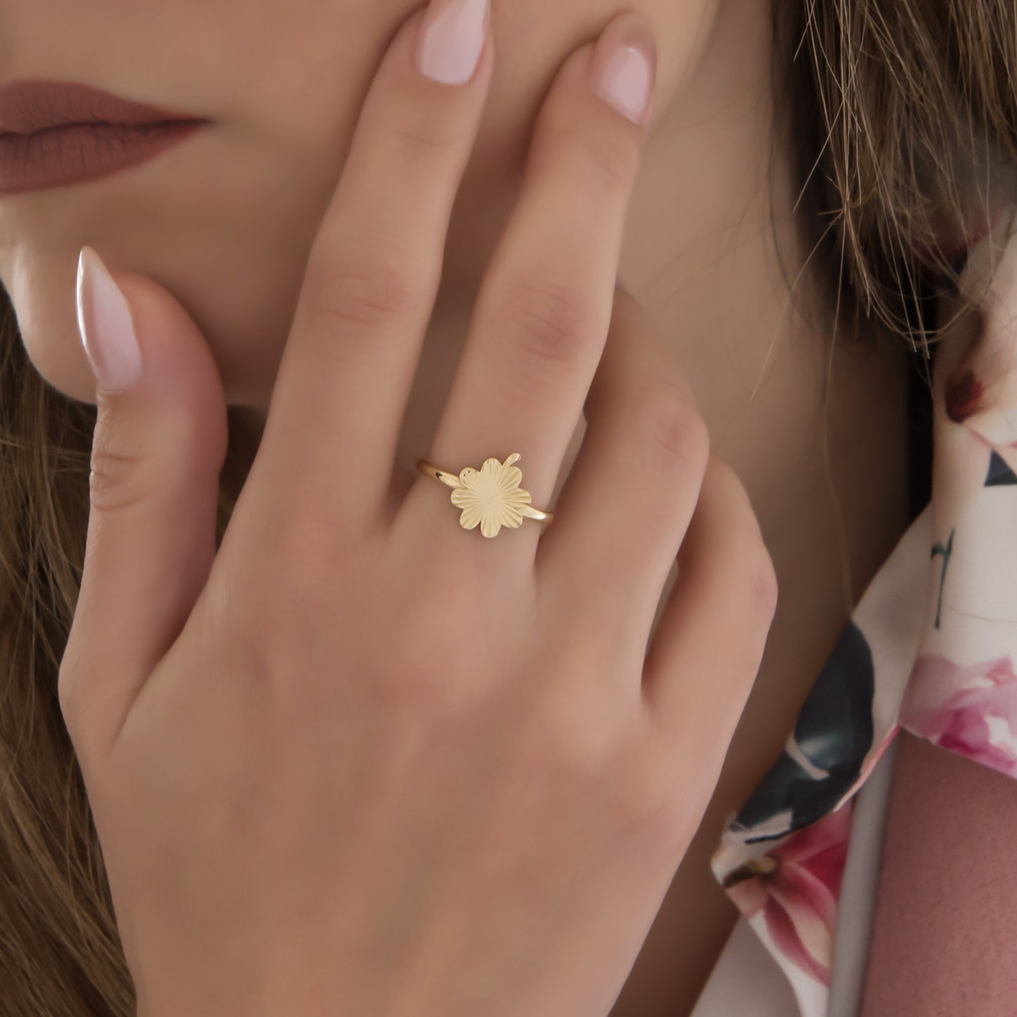 Four-Leaf Clover Sunburst Ring