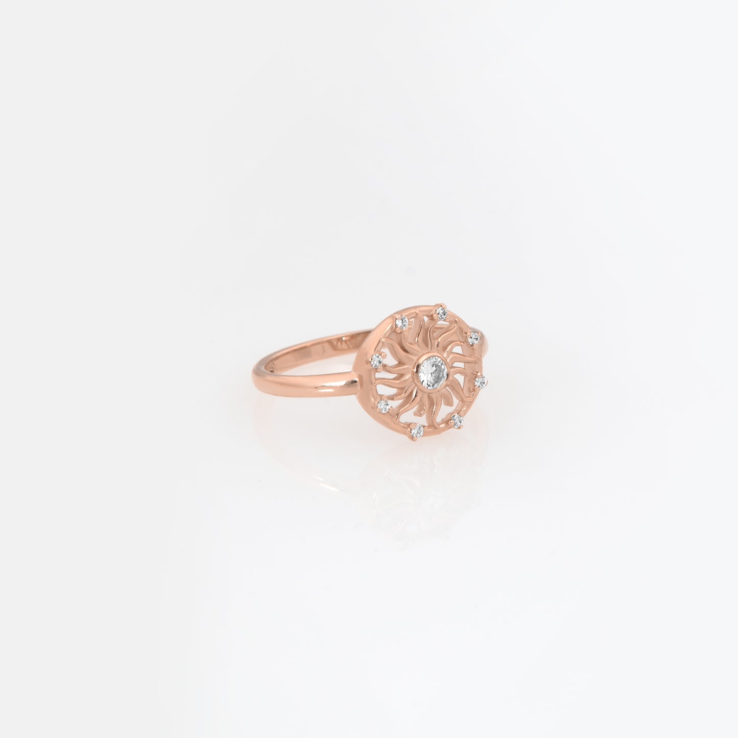 Gold Sunburst Ring with White Stones