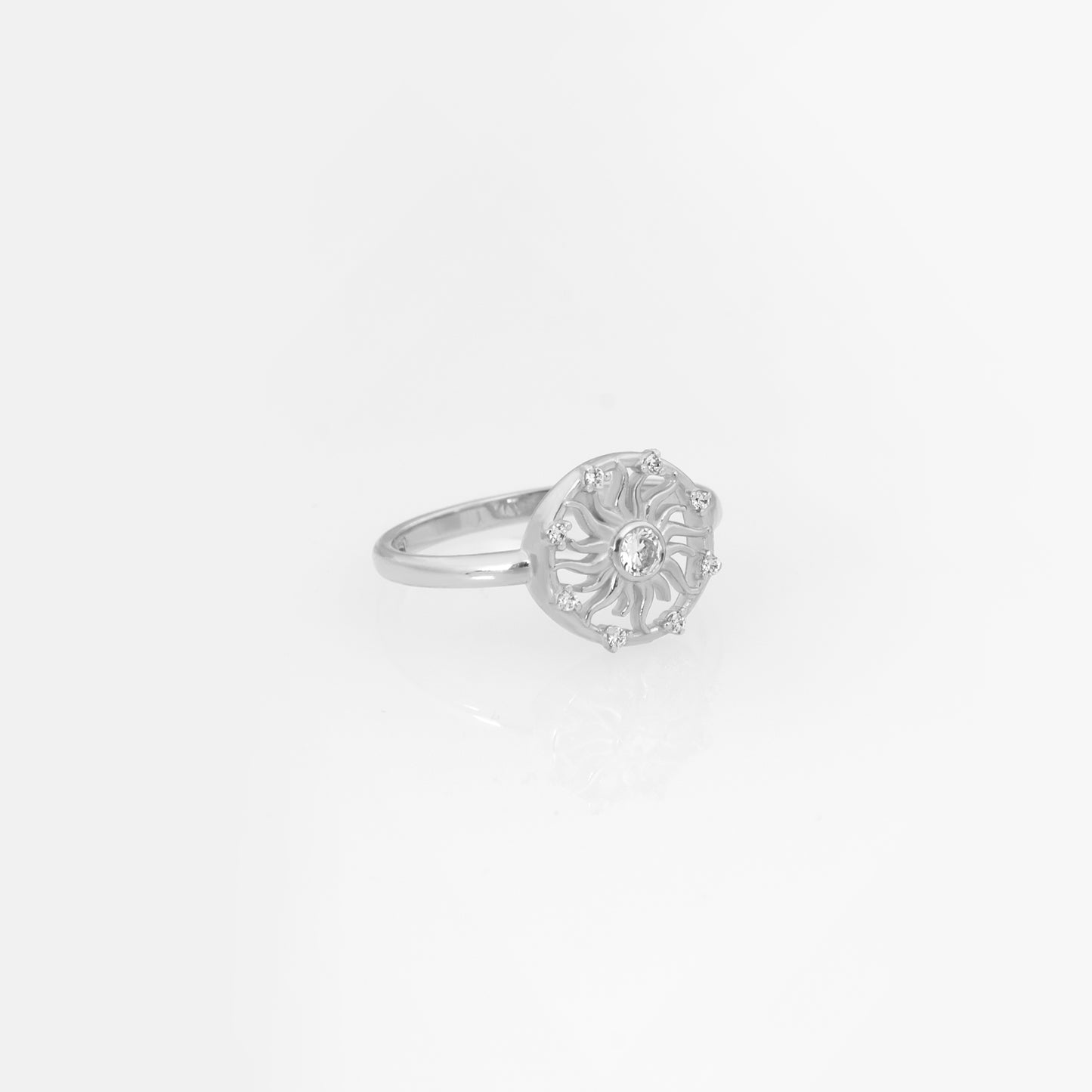 Gold Sunburst Ring with White Stones