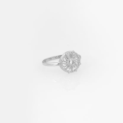 Gold Sunburst Ring with White Stones