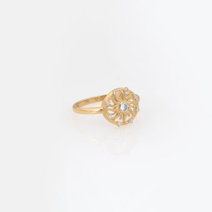Gold Sunburst Ring with White Stones