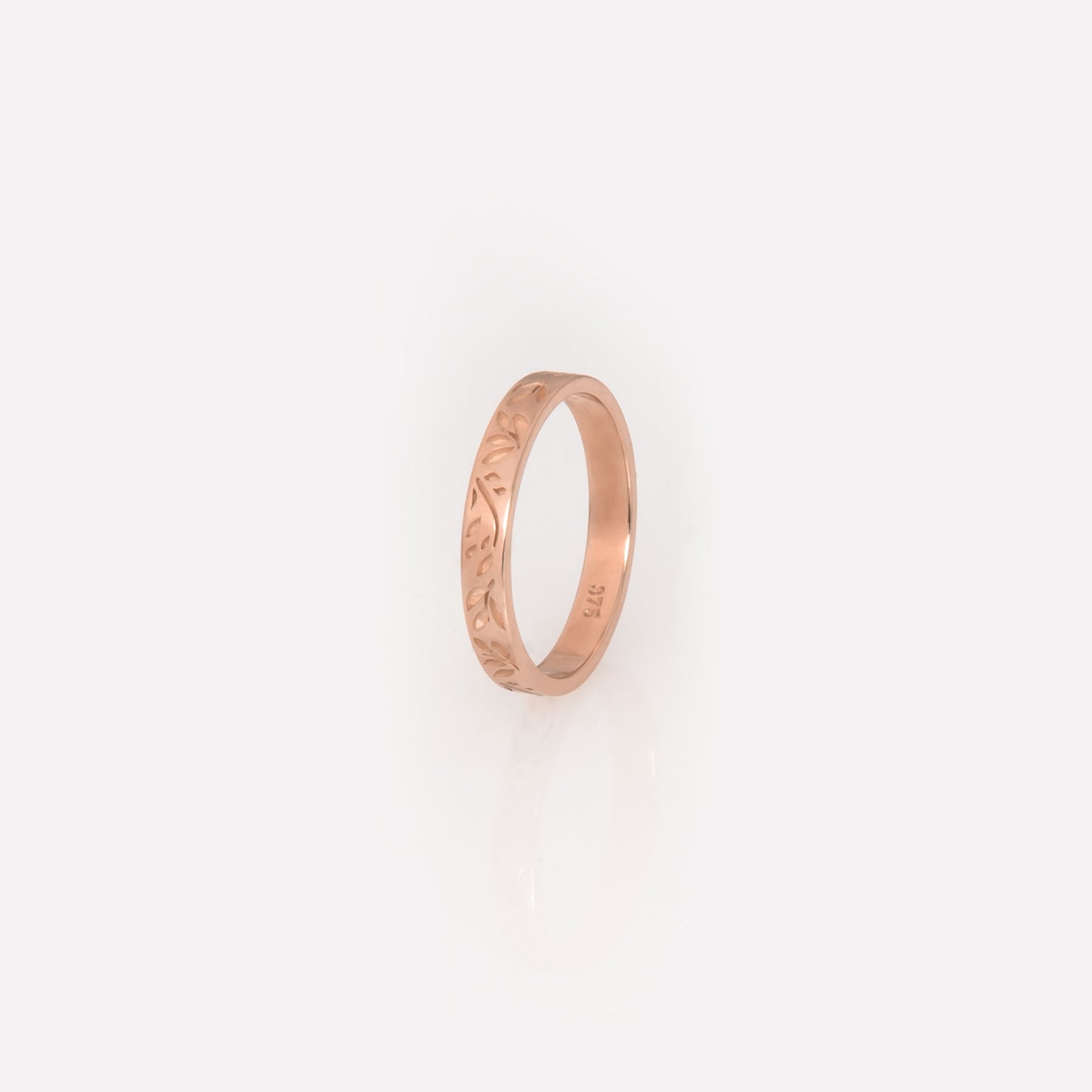 Solid Gold Olive Leaf Engraved Band Ring – Floral Stackable Ring