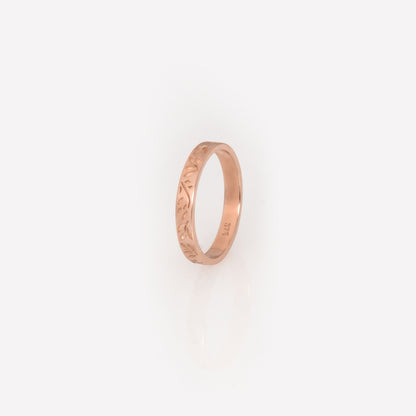 Solid Gold Olive Leaf Engraved Band Ring – Floral Stackable Ring