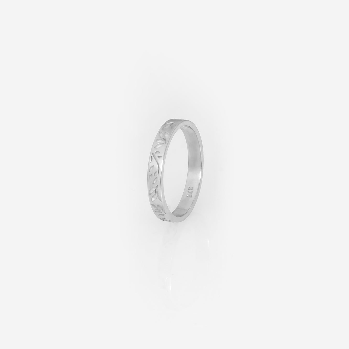 Solid Gold Olive Leaf Engraved Band Ring – Floral Stackable Ring