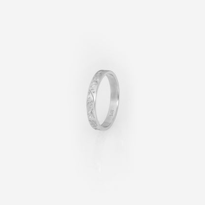 Solid Gold Olive Leaf Engraved Band Ring – Floral Stackable Ring