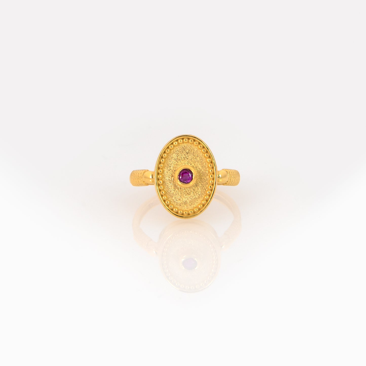 Solid Gold Oval Birthstone Ring – Vintage Milgrain Byzantine Ring