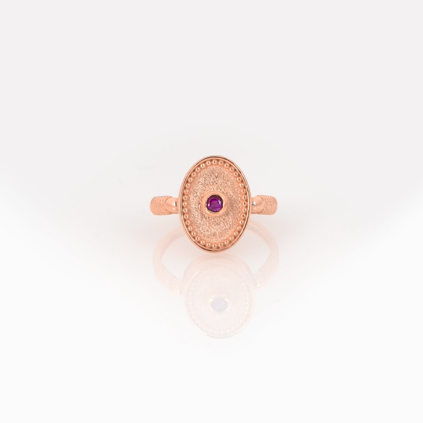 Solid Gold Oval Birthstone Ring – Vintage Milgrain Byzantine Ring