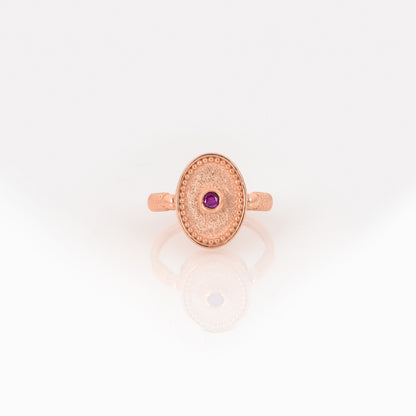 Solid Gold Oval Birthstone Ring – Vintage Milgrain Byzantine Ring