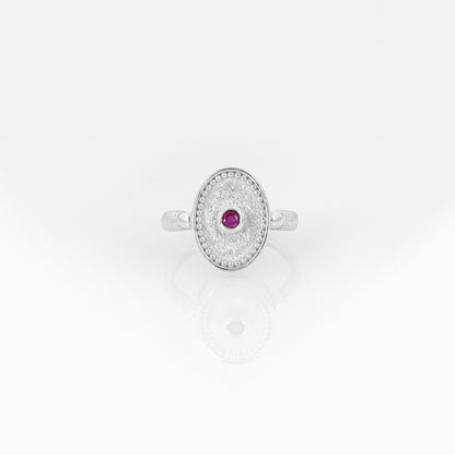Solid Gold Oval Birthstone Ring – Vintage Milgrain Byzantine Ring