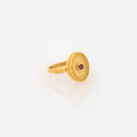 Solid Gold Oval Birthstone Ring – Vintage Milgrain Byzantine Ring