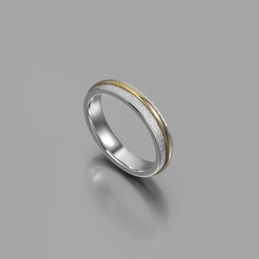 Sterling Silver & Solid Gold Mixed-Texture Wedding Band
