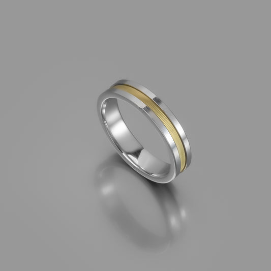 Sterling Silver Wedding Band with Grooved Solid Yellow Gold Inlay