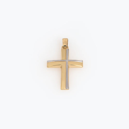 Modern Two-Tone Asymmetrical Cross Pendant