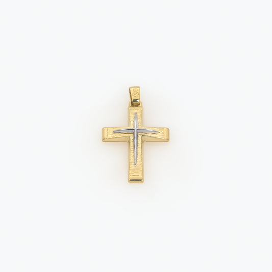 Two-Tone Matte Textured Cross Pendant