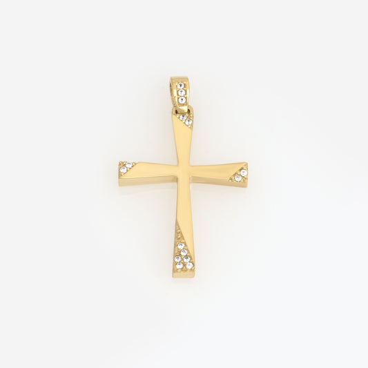 Gold Cross Pendant with Edge-Set CZ Stones